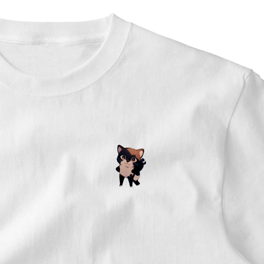 犬猫好きの女の子のくろねこくん ワンポイントTシャツ