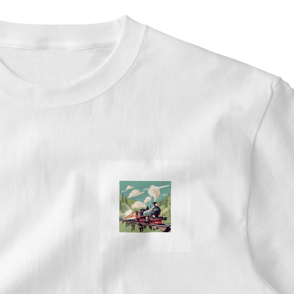 atoyuki_SHOPの可愛い機関車 ワンポイントTシャツ