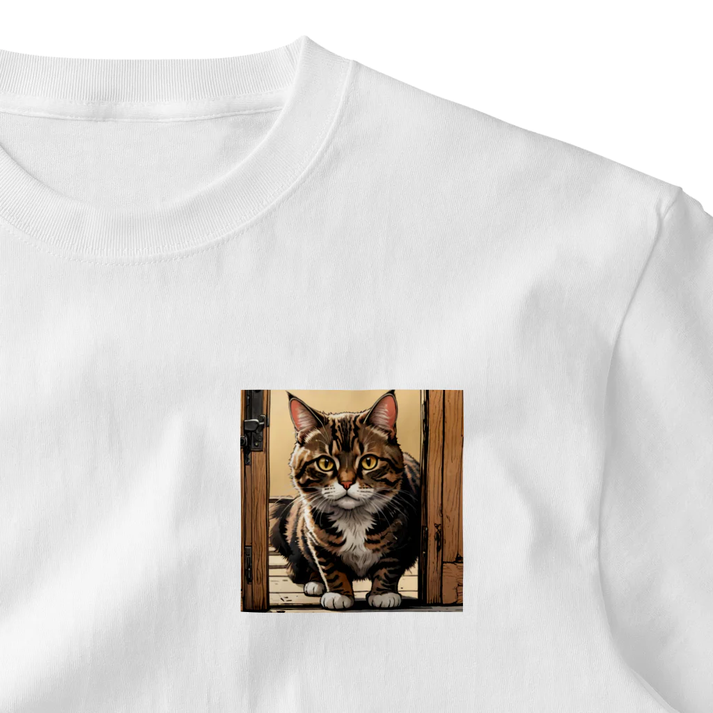 manaco-の覗き猫ちゃん ワンポイントTシャツ