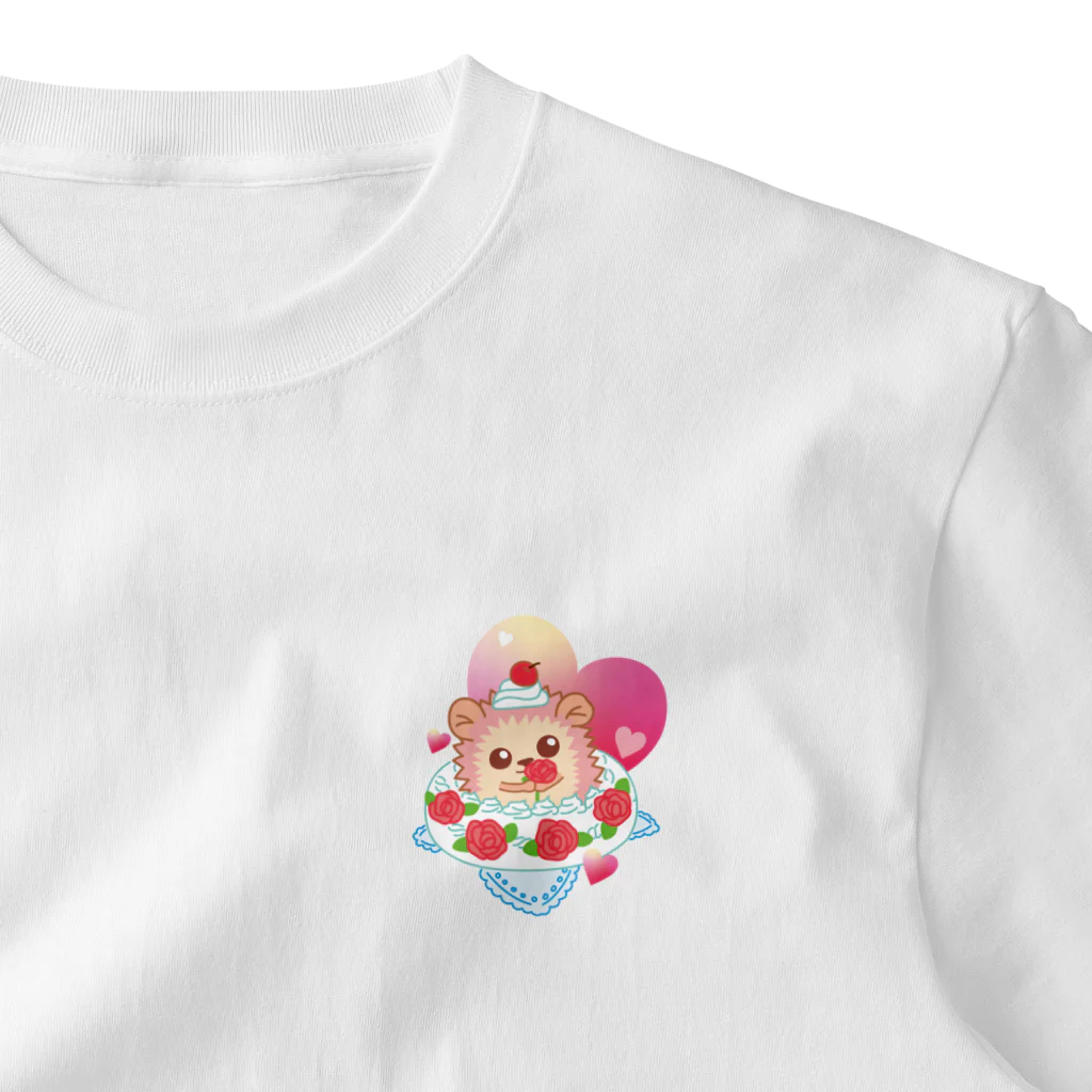 さちあきのおみせのローズケーキハリネズミ ワンポイントTシャツ