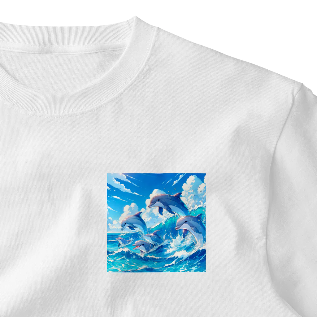 snow-birdの海で遊ぶイルカたちの楽しい風景 One Point T-Shirt