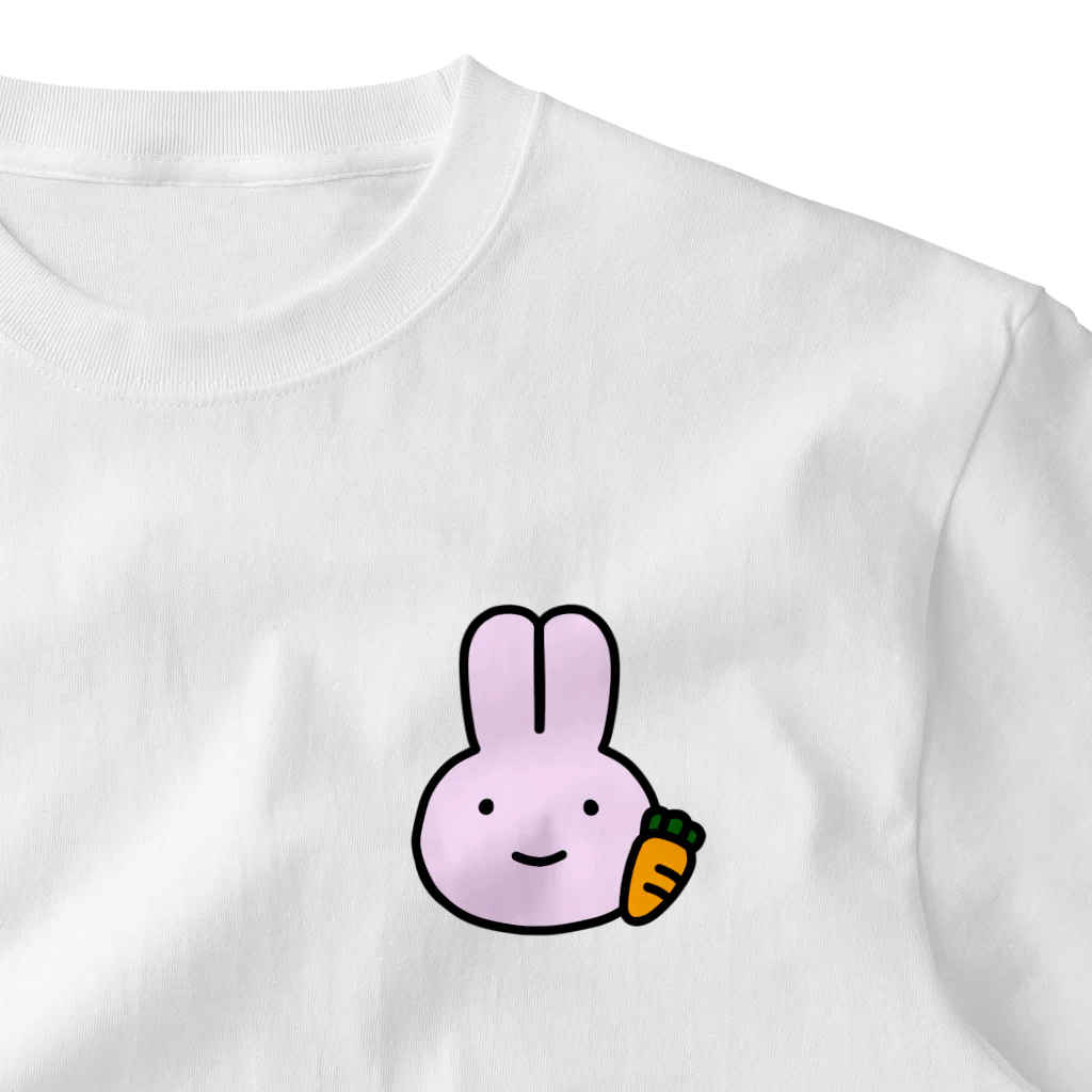 eiku39 shop SUZURI支店のピンク色のうさぎ「にっこりにんじん」 ワンポイントTシャツ