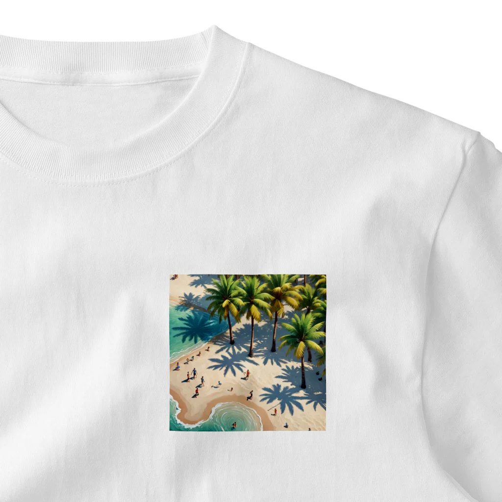 hitayakiのパームツリー沿い　ビーチ ワンポイントTシャツ