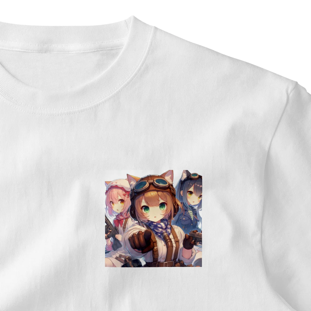 SWQAの猫パイロット仲間たち ワンポイントTシャツ