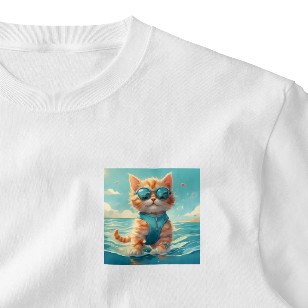 Ojisanlifeの海の子猫 ワンポイントTシャツ