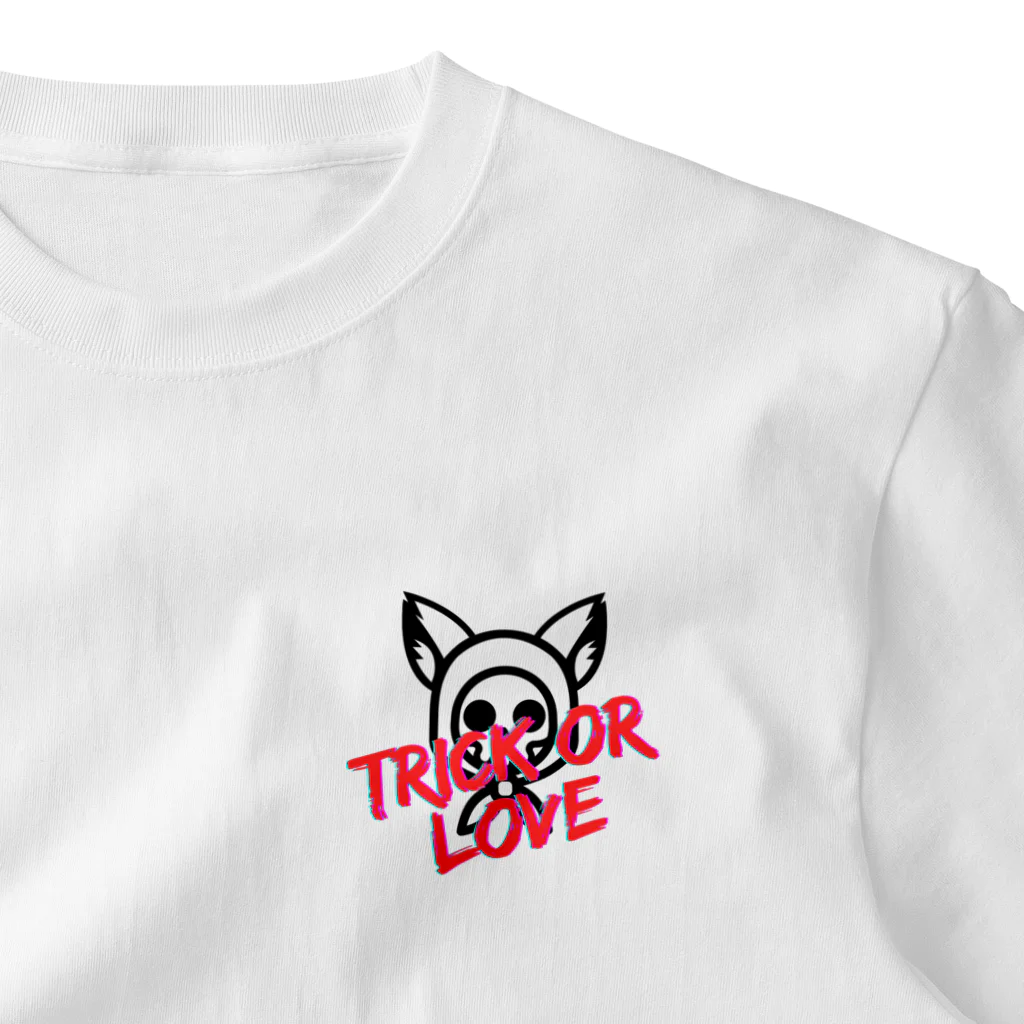 稲荷紺のキツネスカル　TRICK or LOVE ワンポイントTシャツ