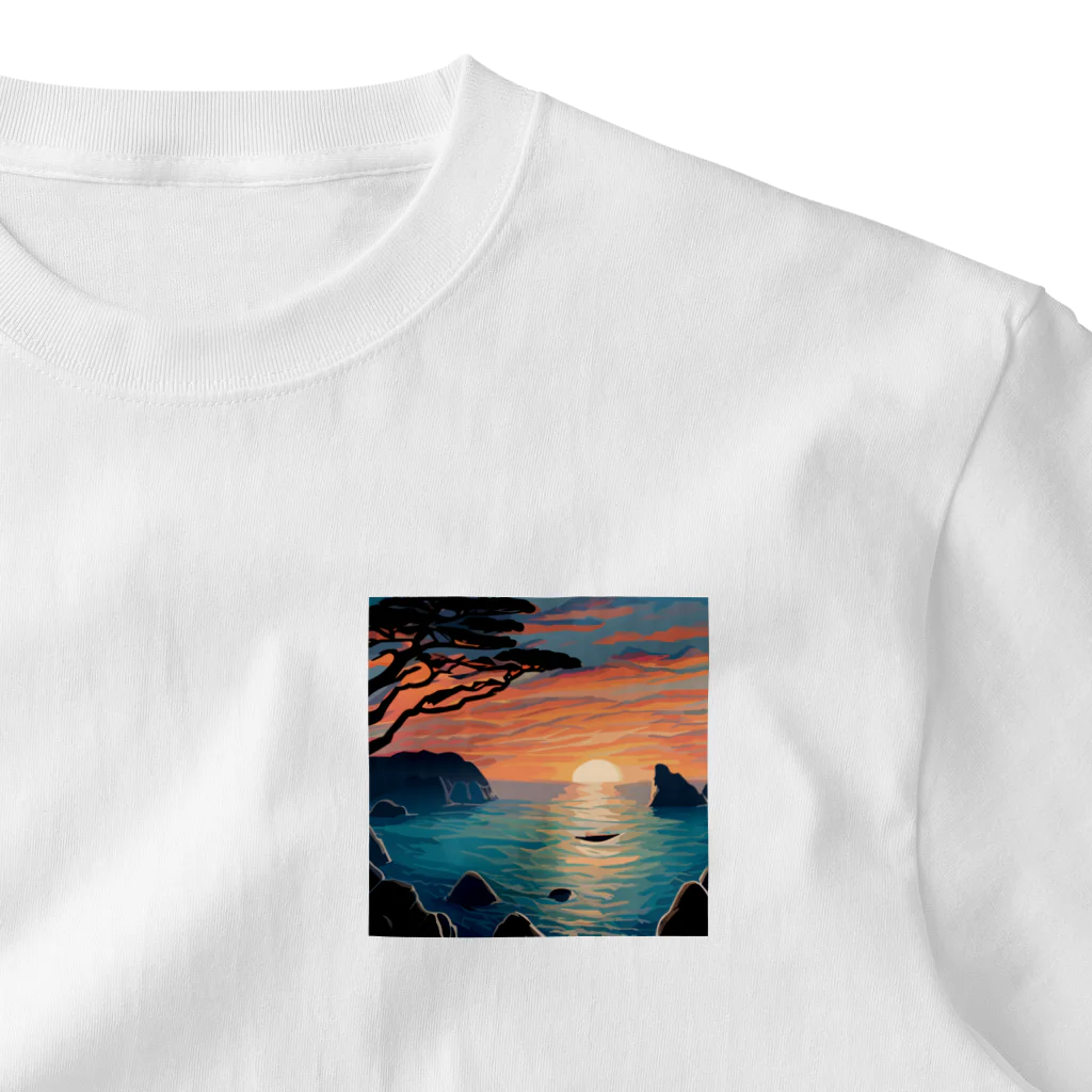 AI-factoryの海から望む夕焼け One Point T-Shirt