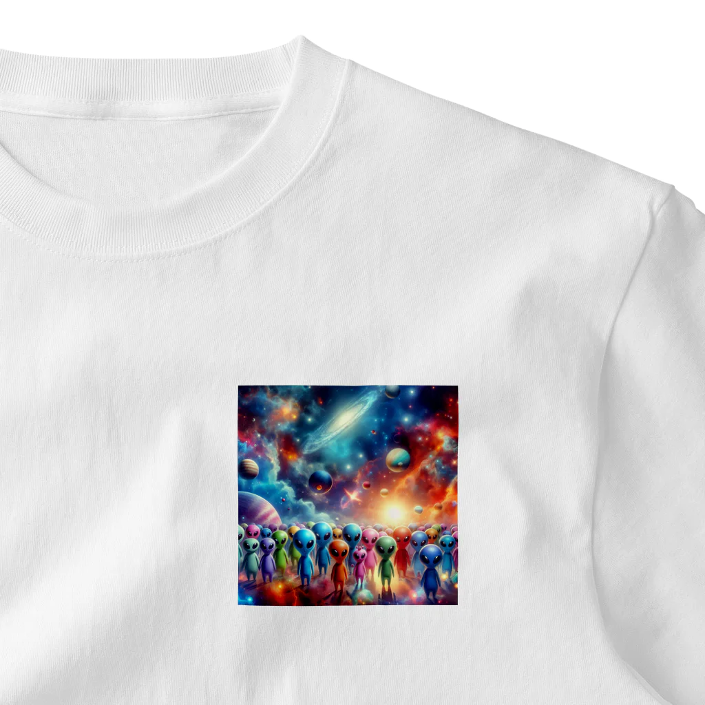 Creative Canvas-くリエイティブキャンバスの神秘な宇宙　銀河に広がる宇宙人たち ワンポイントTシャツ