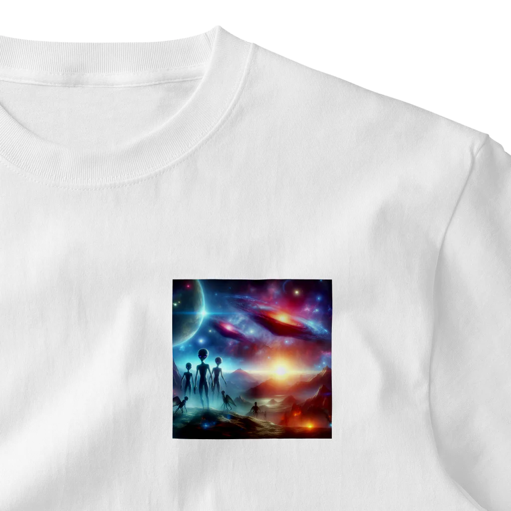 Creative Canvas-くリエイティブキャンバスの宇宙の銀河のなかにいる宇宙人 One Point T-Shirt