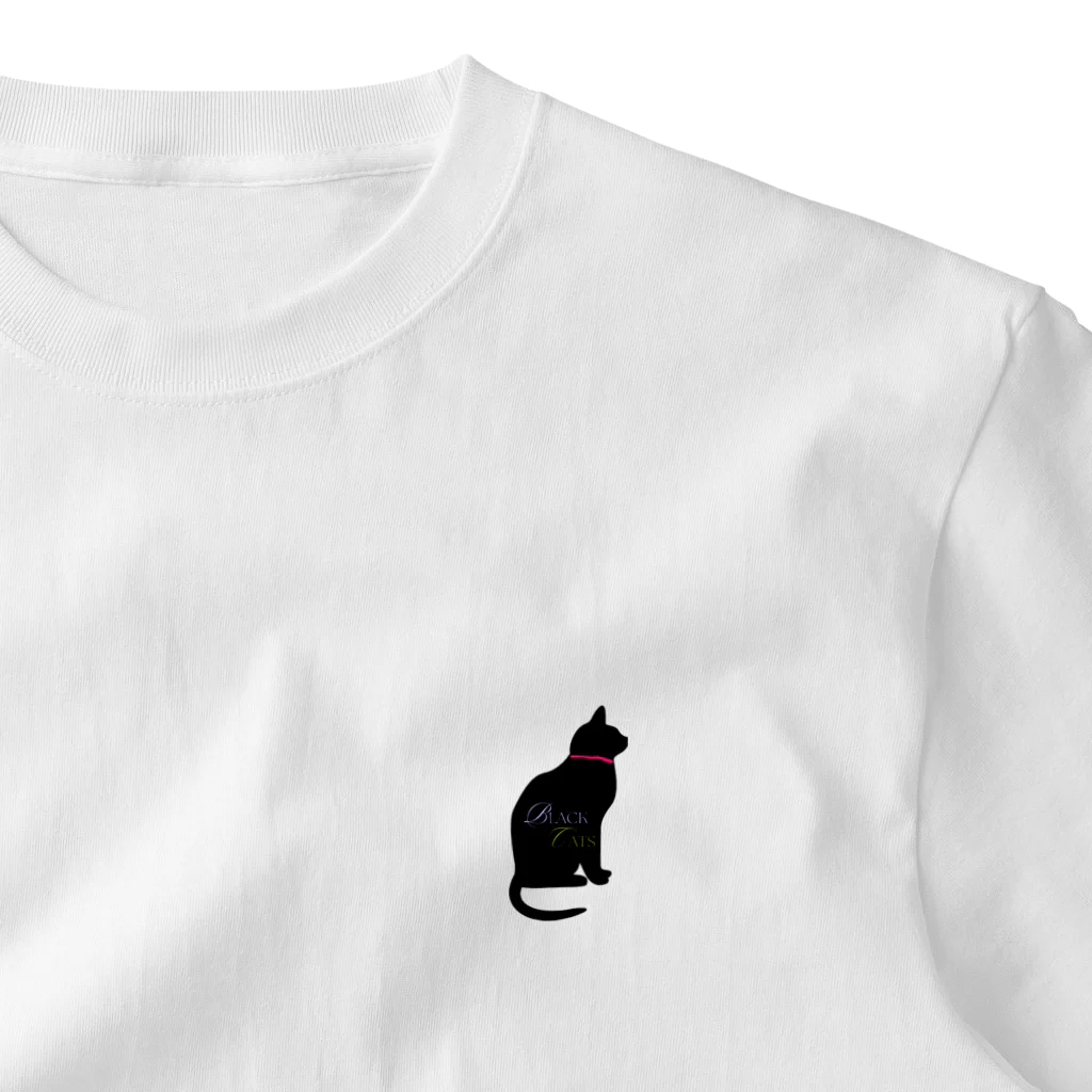 ねろねろじぃの黒猫キキ&フットマーク One Point T-Shirt