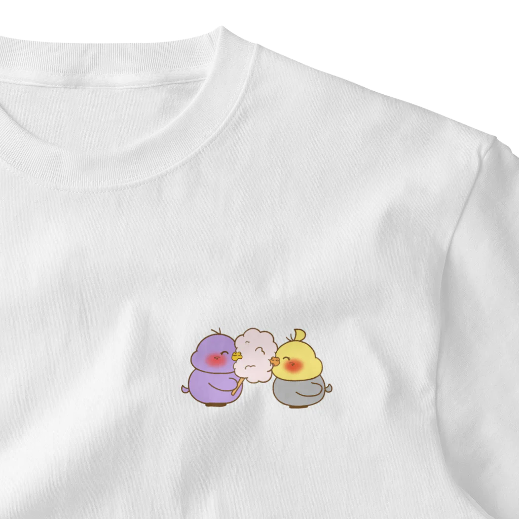 鳥ちゃんズのわたあめおいちっ ワンポイントTシャツ