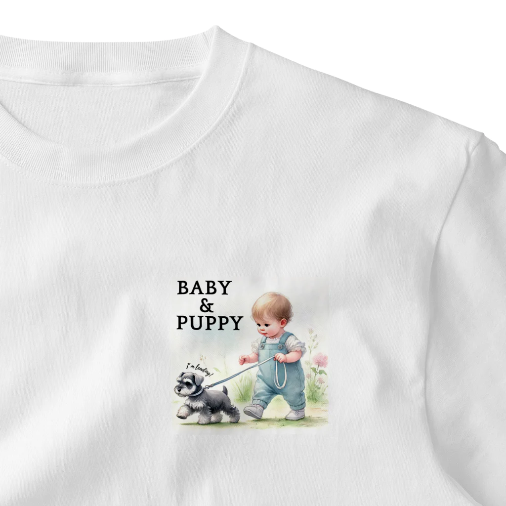 at_taroのSchnauzer leading a baby!! One Point T-Shirt