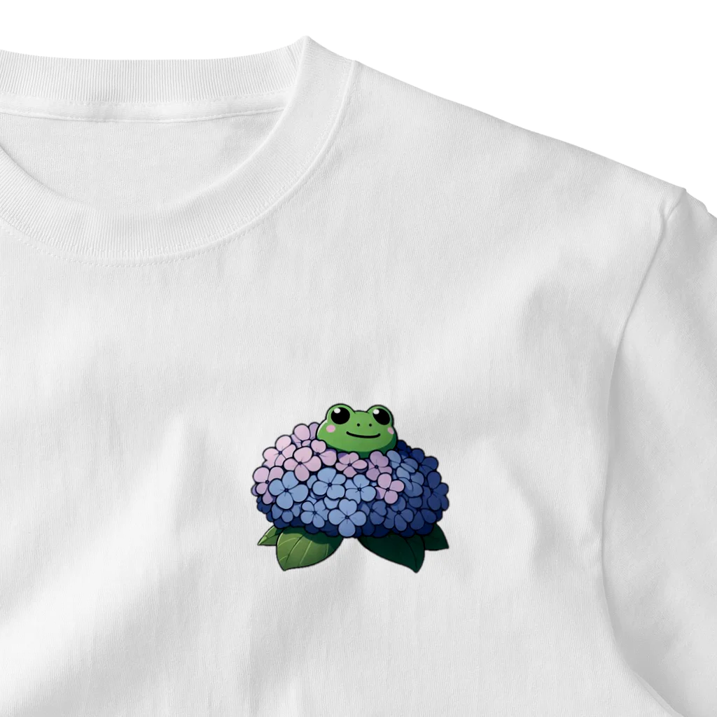 終わらない夢🌈の紫陽花の花と可愛いアマガエル🐸 One Point T-Shirt