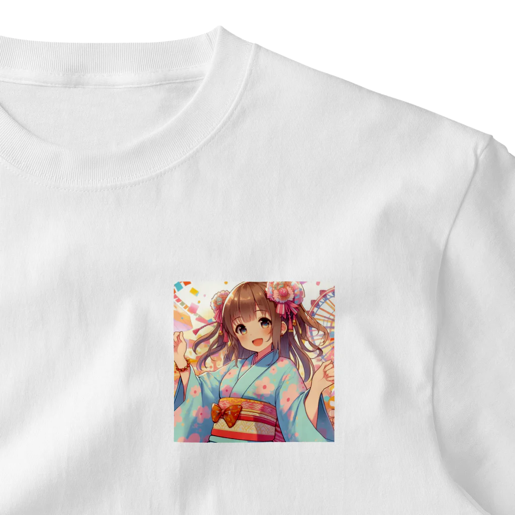 yukatagirlsの元気いっぱいの浴衣姿の女子高生 ワンポイントTシャツ