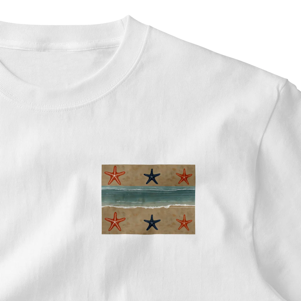 chibi_hikariのStarfish and Waves ワンポイントTシャツ