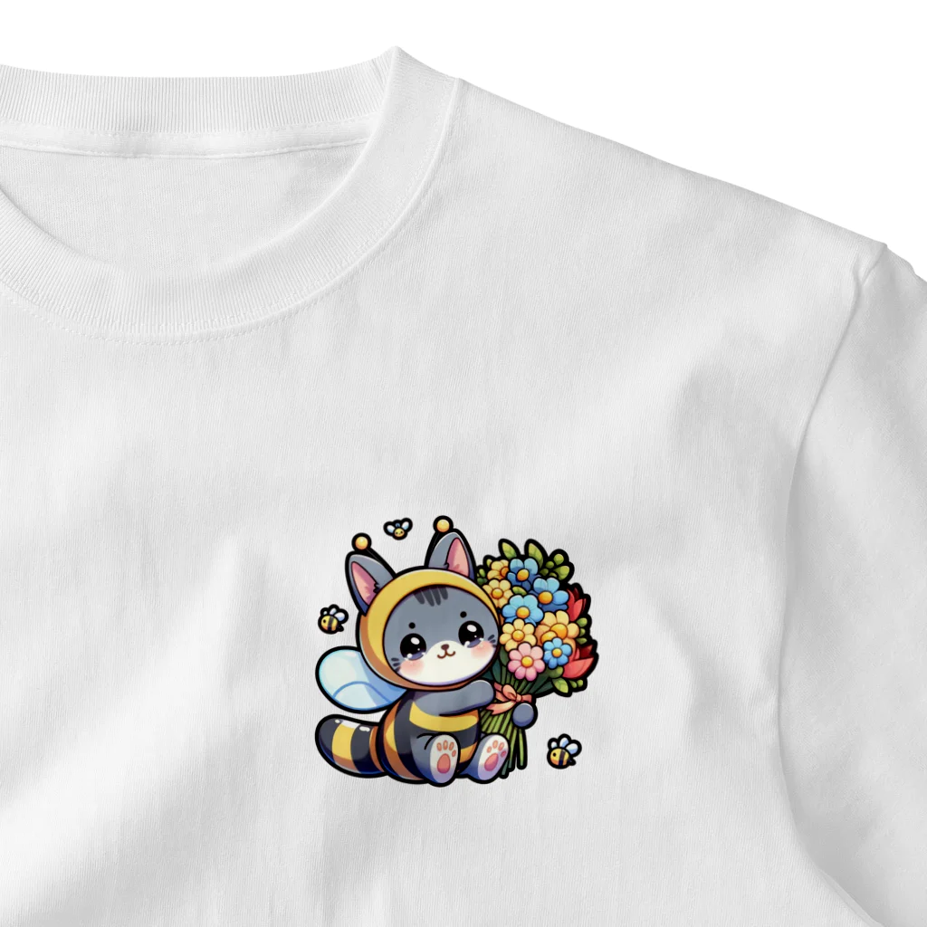 きぐるみあにまるず！の花束きぐるみネコ ワンポイントTシャツ