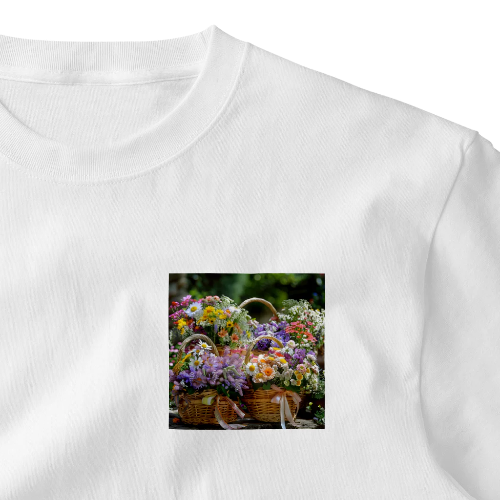 AQUAMETAVERSEの華やかな花が入った花かご　なでしこ1478 ワンポイントTシャツ