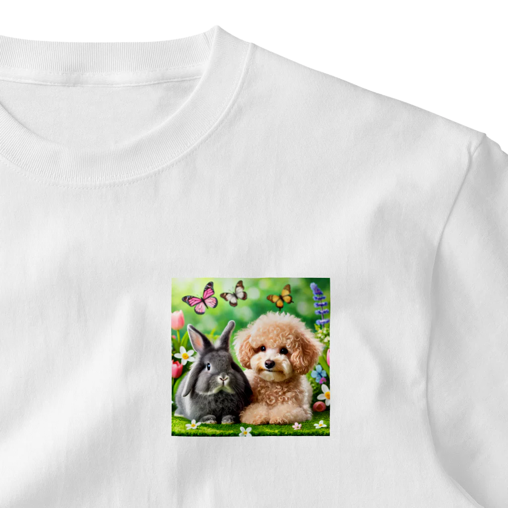 hachitaroのうさぎのネザーランドドワーフと犬のトイプードル One Point T-Shirt