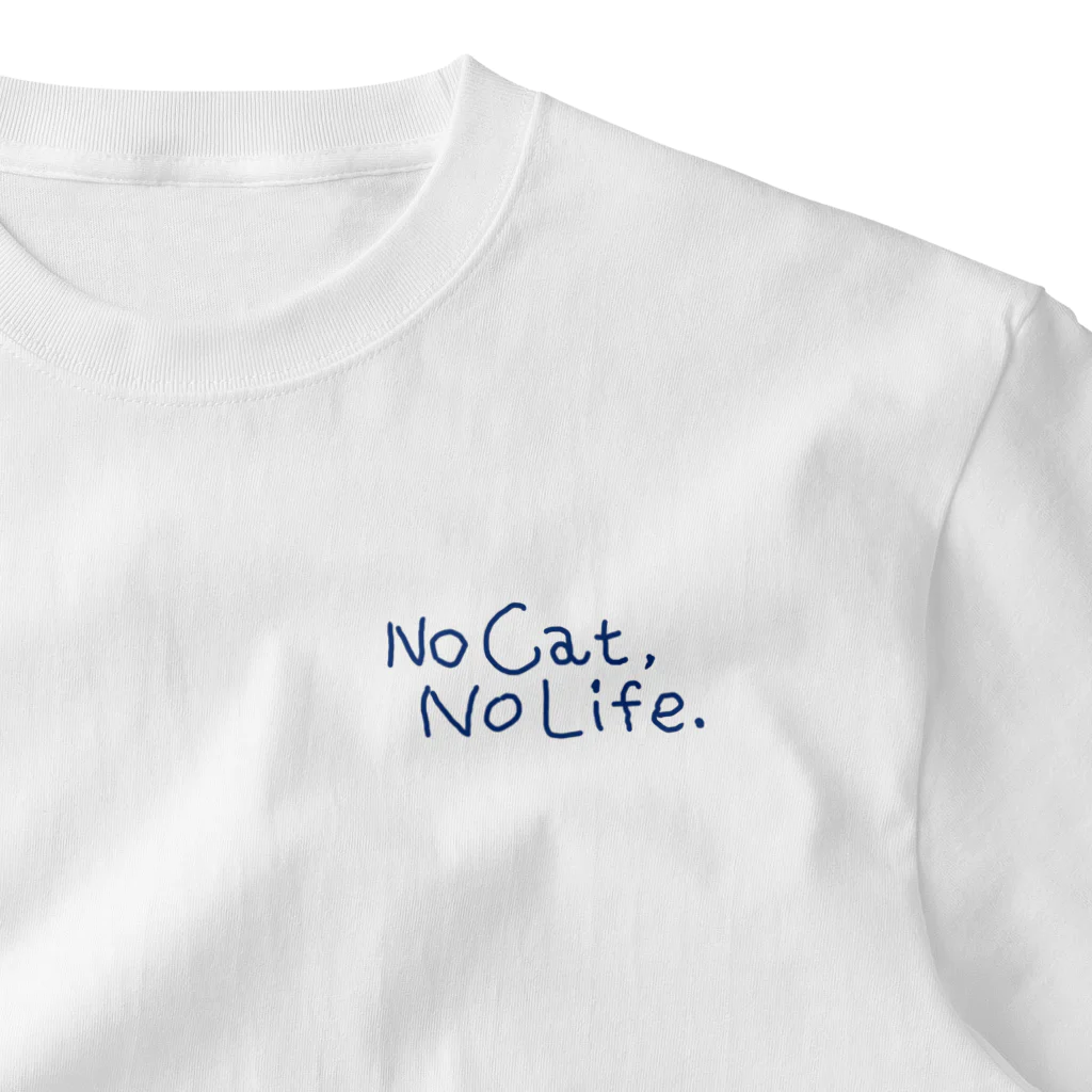 TomoshibiのNo Cat, No Life. ブルーロゴ ワンポイントTシャツ