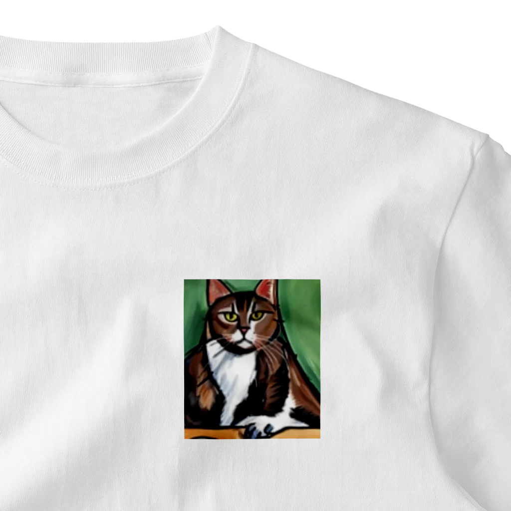 Ppit8のどっしりかまえる猫ちゃん ワンポイントTシャツ