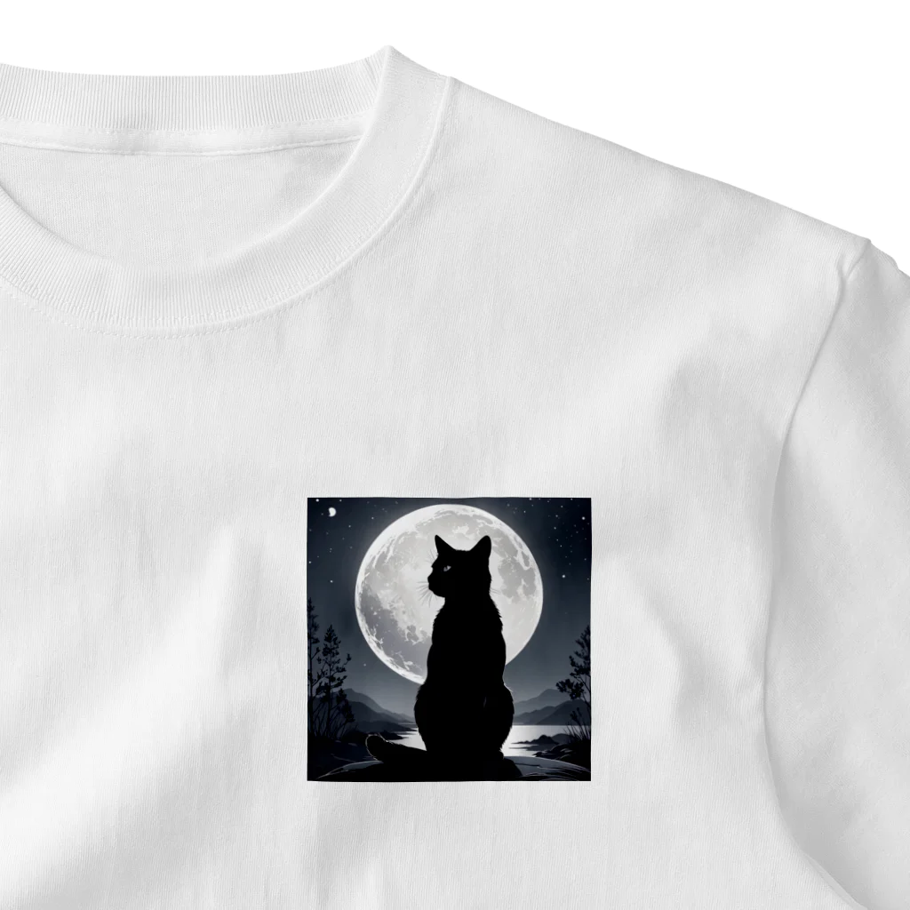 urineko777の月夜の黒猫 ワンポイントTシャツ