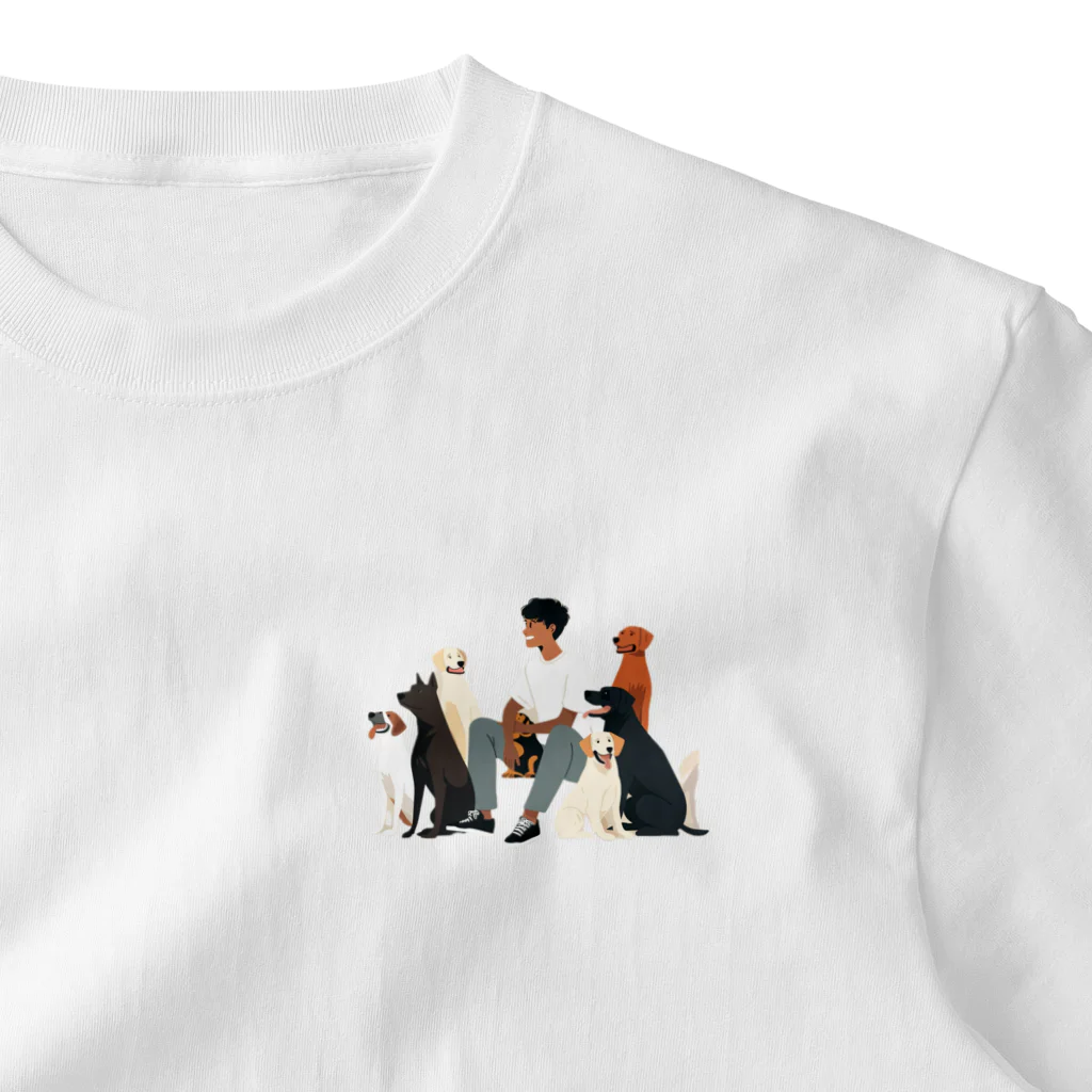 ユニークウエアの犬に囲まれて ワンポイントTシャツ