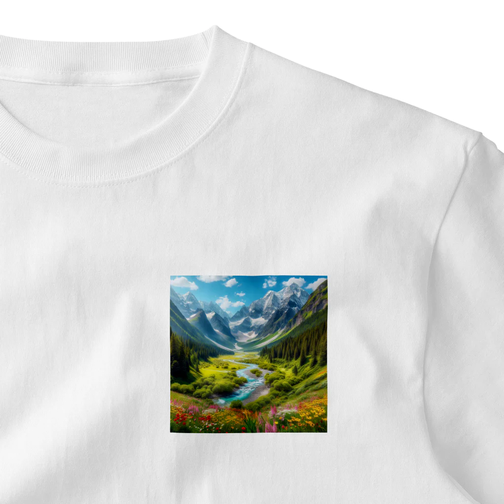 130Saitohの山間の風景 ワンポイントTシャツ