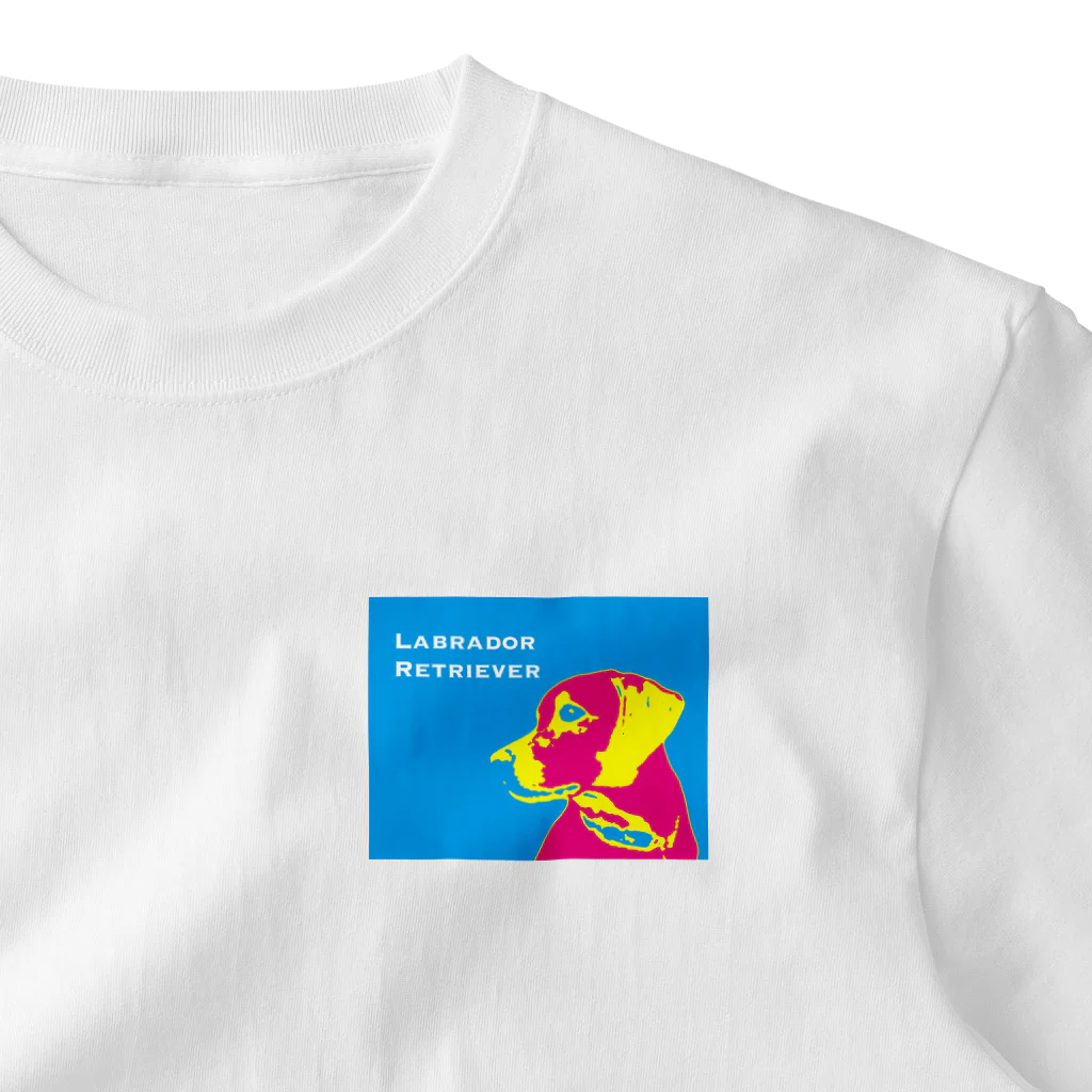 HanaTorantaのラブラドール　抽象化ピンク×ブルー ワンポイントTシャツ