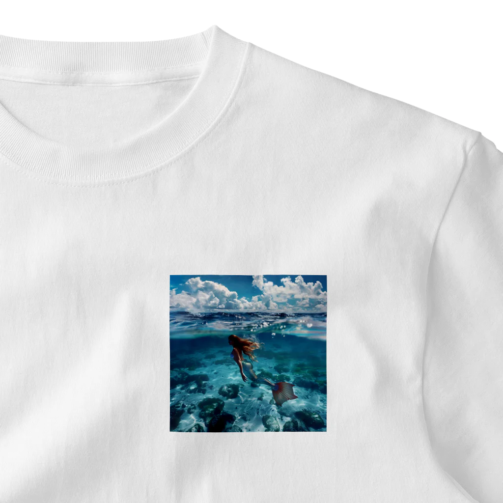 AQUAMETAVERSEのモルジブの大海原で人魚が泳いでいますsanae2074 ワンポイントTシャツ