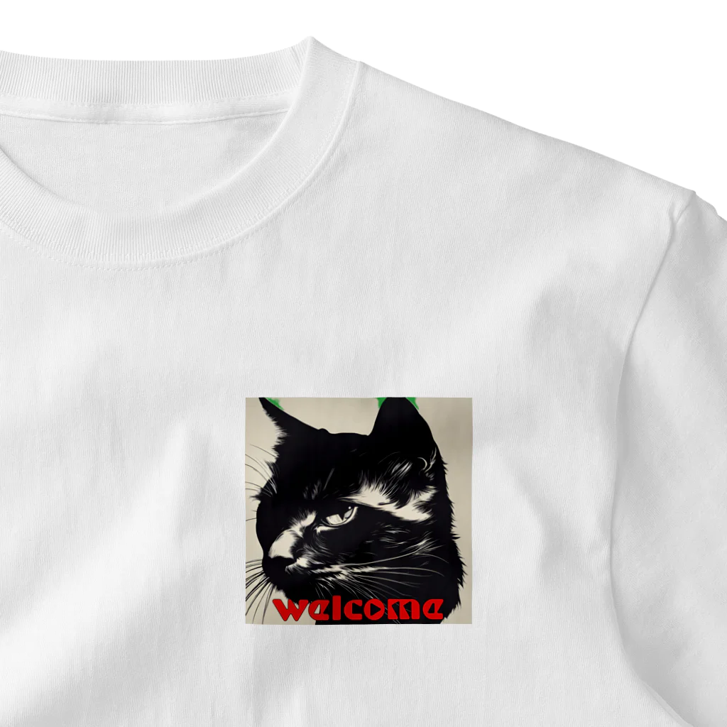 kk-welcomeの黒猫登場Ⅰ ワンポイントTシャツ