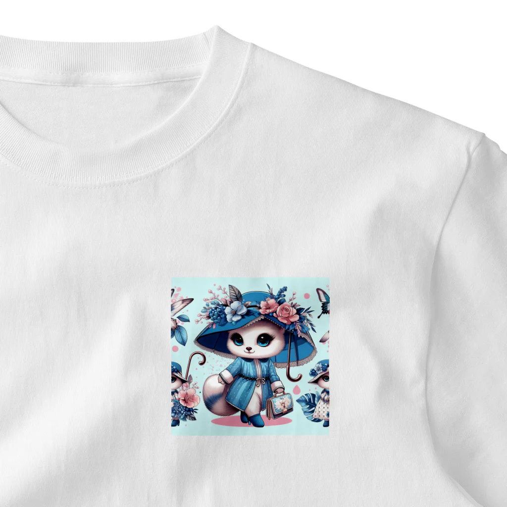 Wanderpaws-Tailsのおしゃれな白猫さん ワンポイントTシャツ
