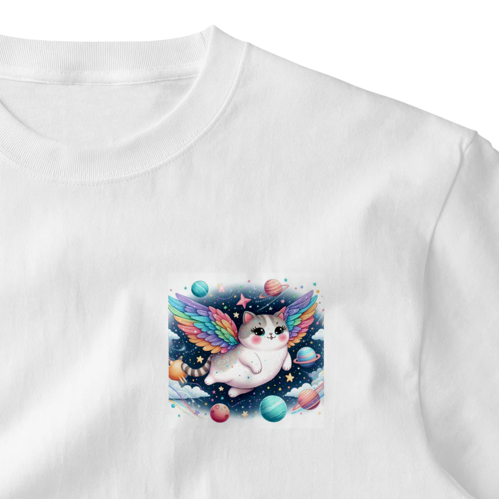 キャットパラダイス☆彡のユニ猫　宇宙空間 ワンポイントTシャツ