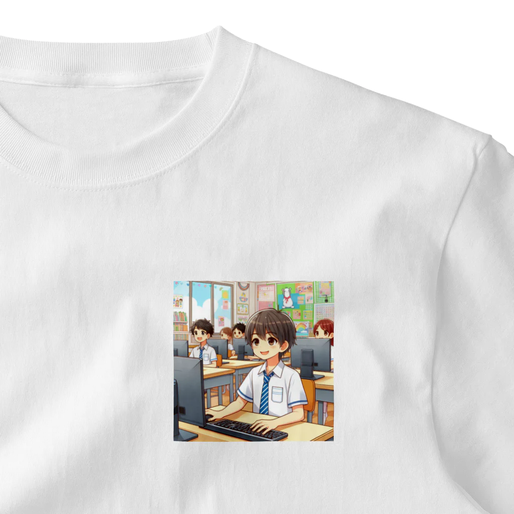 可愛い男の子イラスト販売所　By,keicyanの男の子　中学1年生　パソコン部 ワンポイントTシャツ