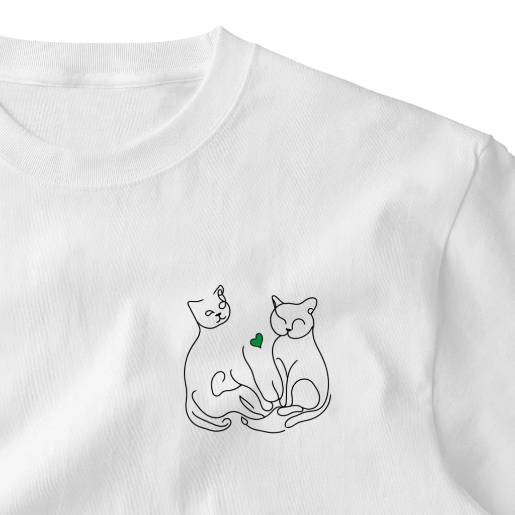 A-Kdesignのcat love④ green One Point T-Shirt