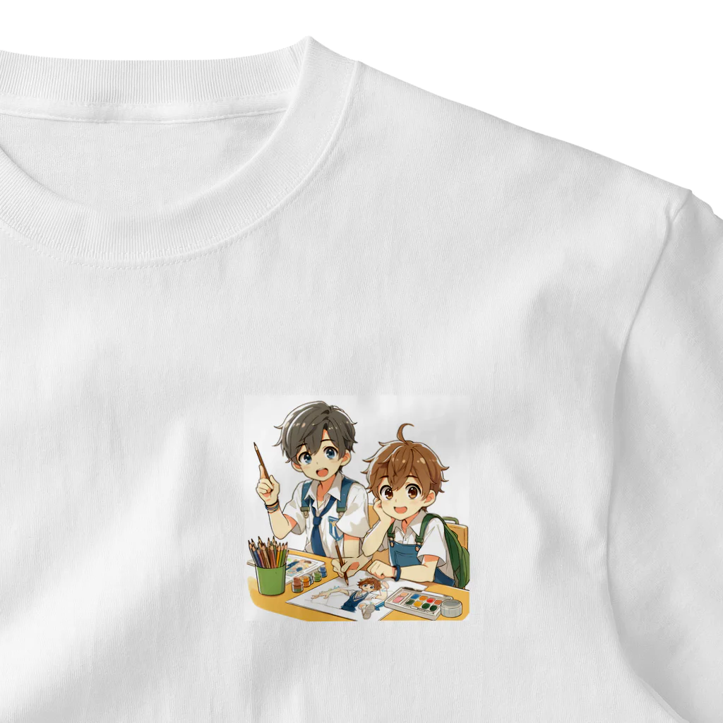 可愛い男の子イラスト販売所　By,keicyanの男の子　中学1年生　美術部 ワンポイントTシャツ