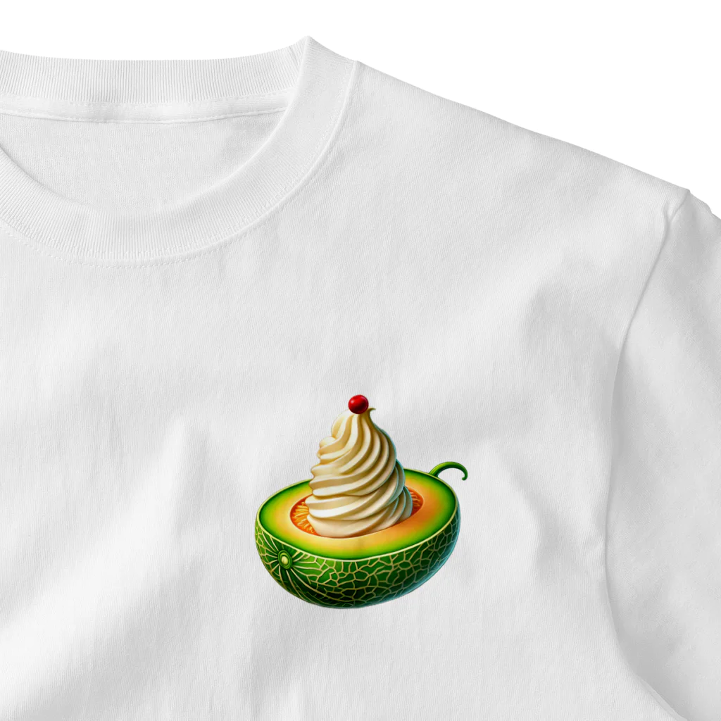 かるるんショップのメロンと生クリームとさくらんぼ ワンポイントTシャツ