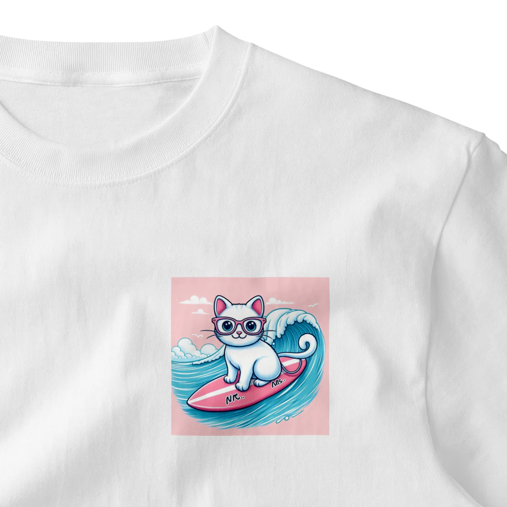 うめ組屋さんのサーフねこ ワンポイントTシャツ