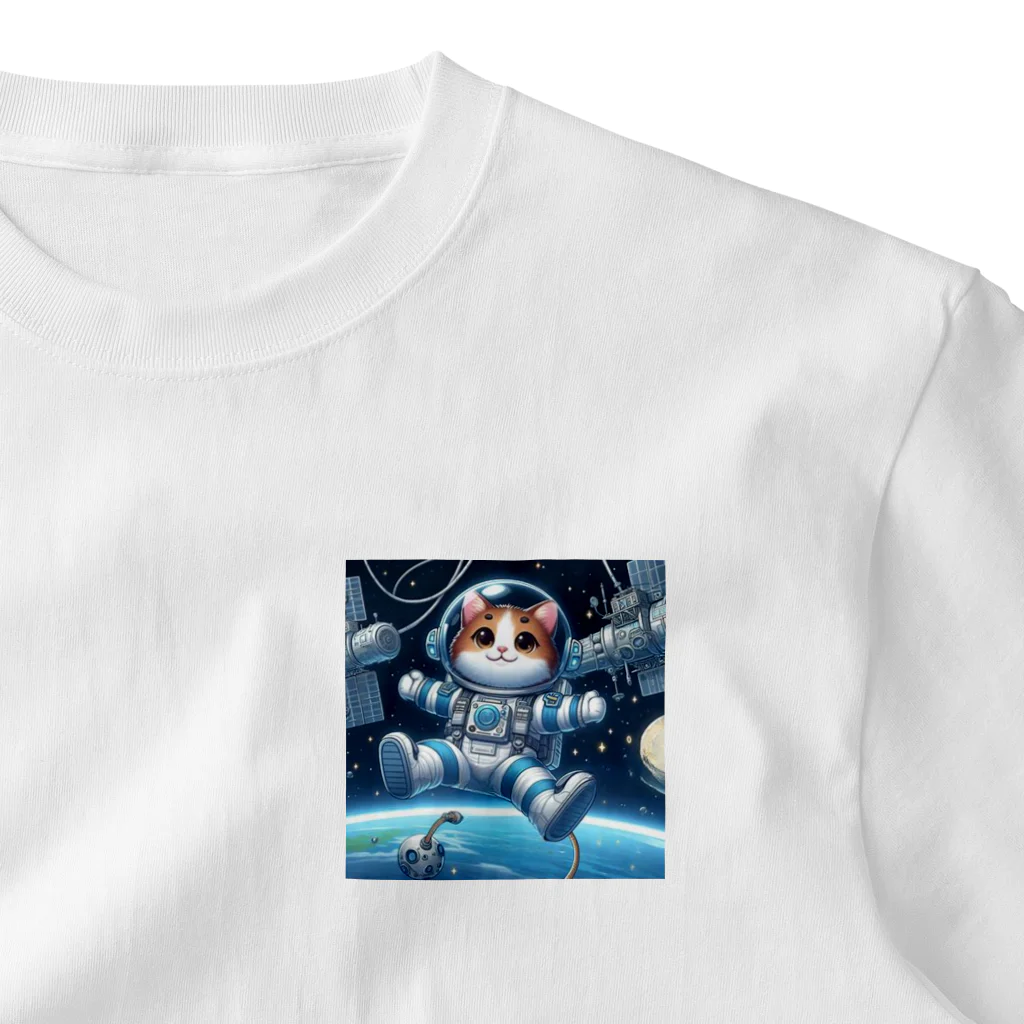 フルヤの宇宙で漂う宇宙飛行猫 ワンポイントTシャツ