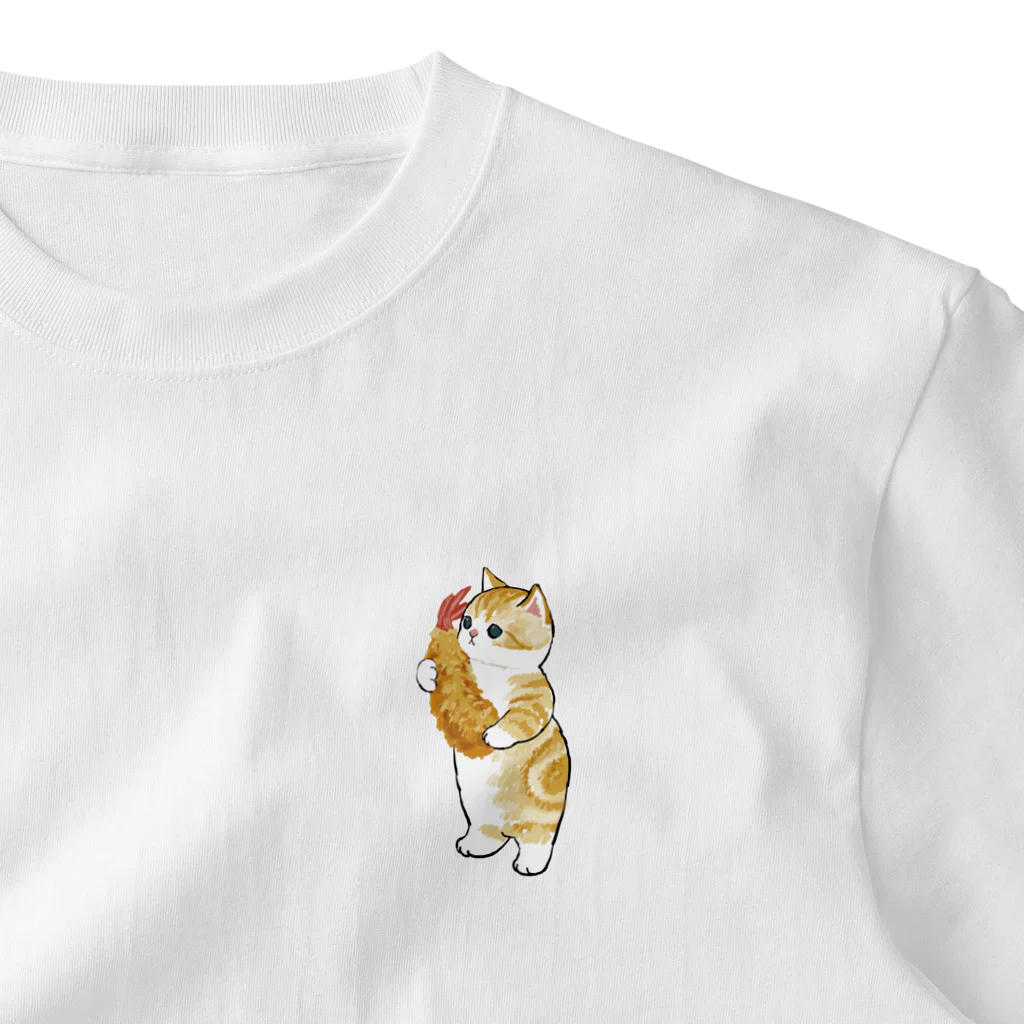 mofusandのえびふらいに恋するにゃん ワンポイントTシャツ