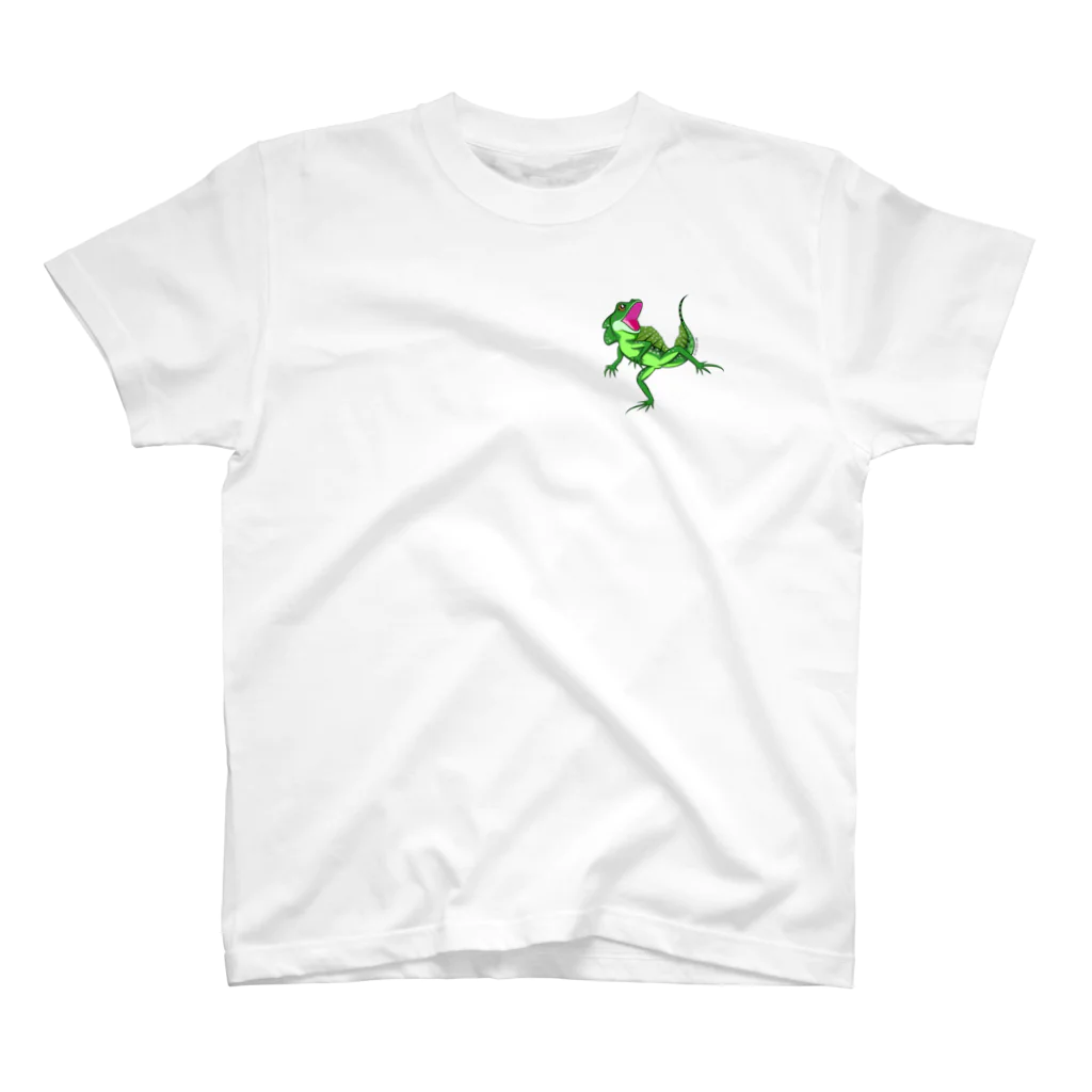 もむのふの爬虫類グッズやさんの水辺の忍者グリーンバシリスク One Point T-Shirt