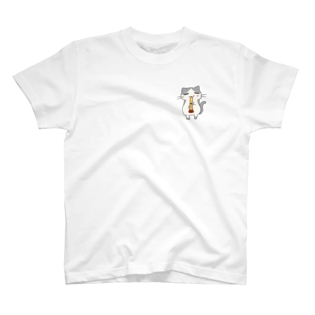 絵娯クリエイトのひのもとにゃんこ®️ 尺八 / 雷蔵 One Point T-Shirt