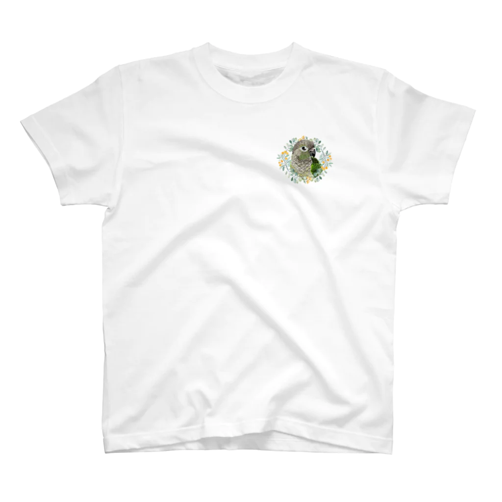 mariechan_koboの035 ウロコインコノーマル オレンジ小花のリース One Point T-Shirt