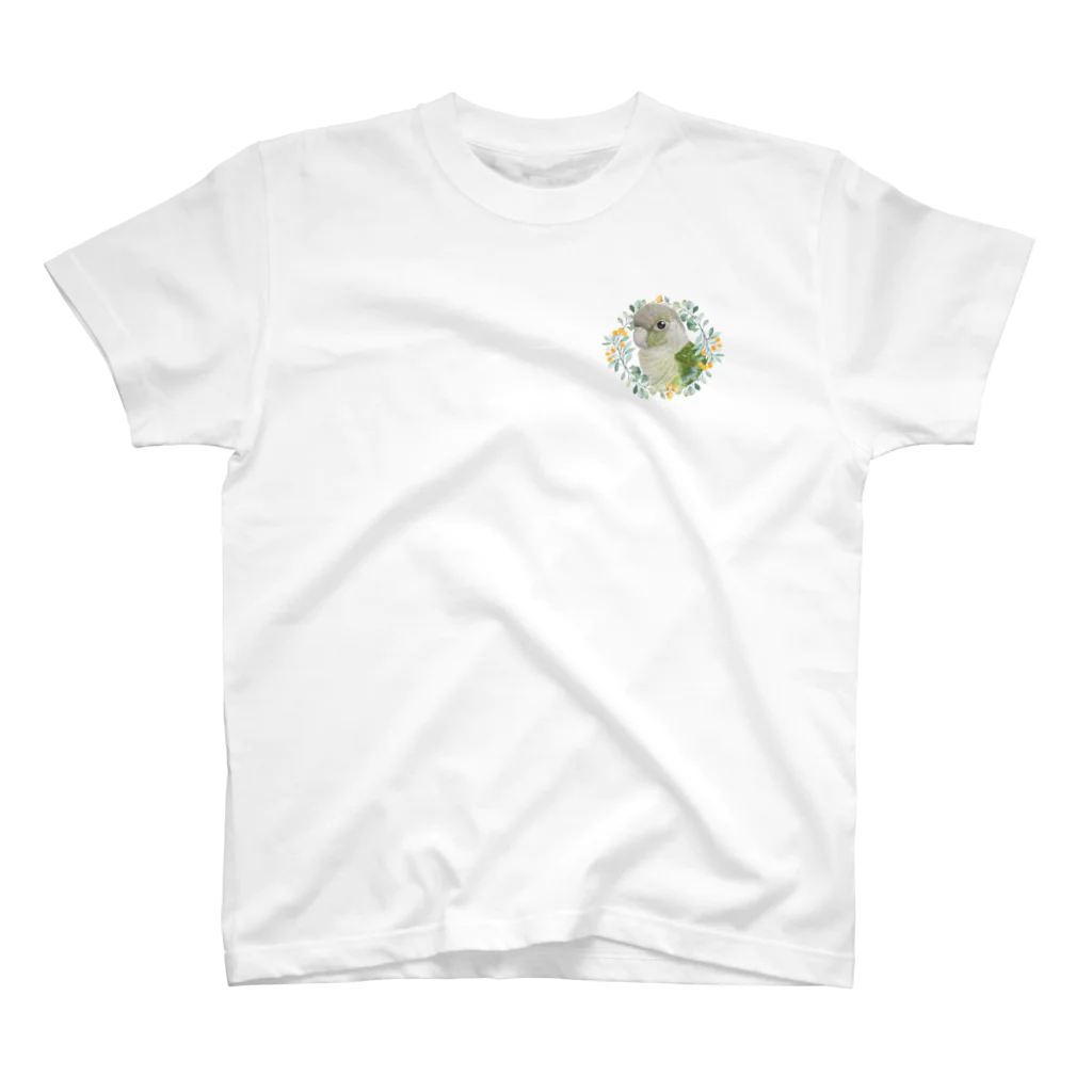 mariechan_koboの037 ウロコインコシナモン オレンジ小花のリース One Point T-Shirt