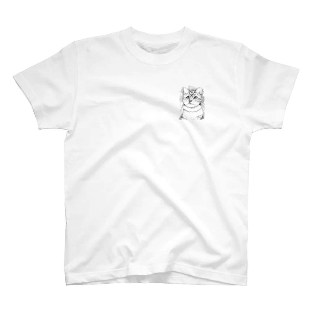 greetenのアート猫　モノクロ　 One Point T-Shirt