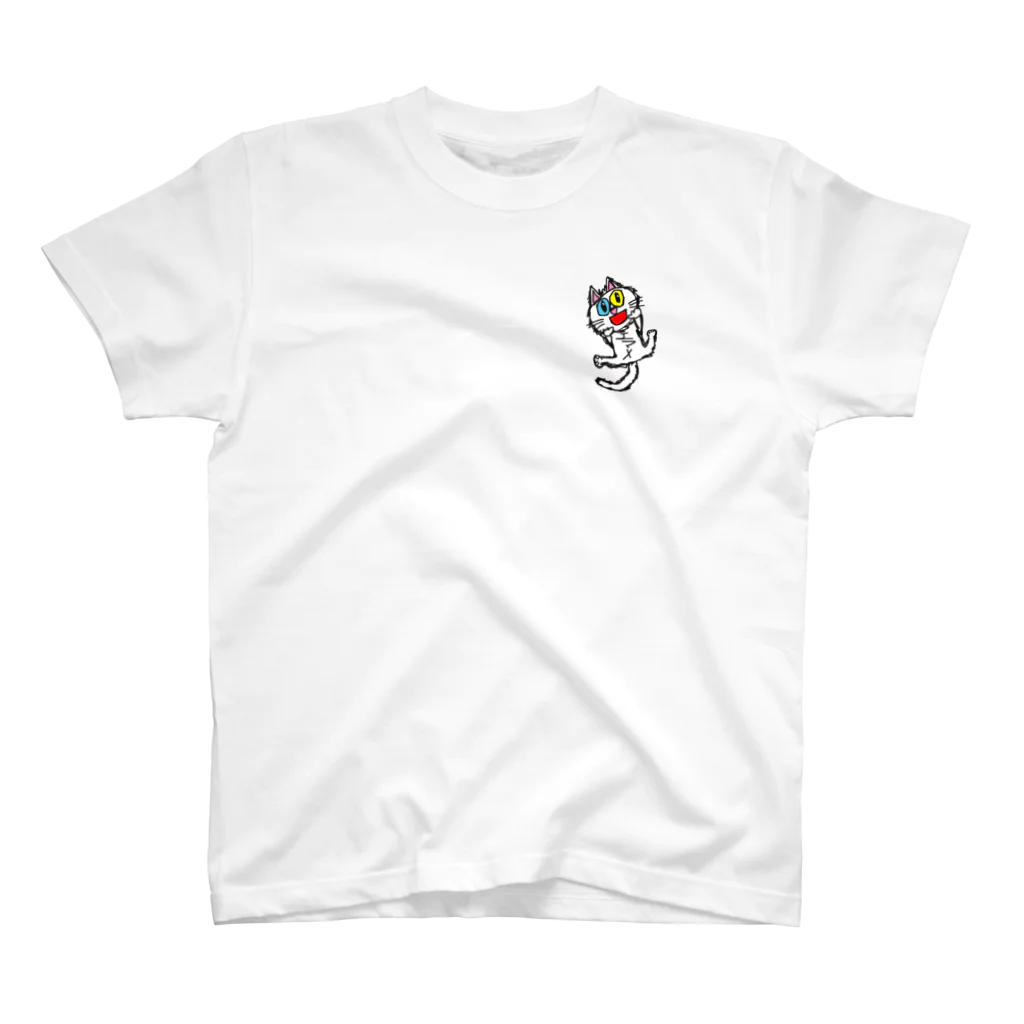 エマメ本舗のオッドアイの白猫エマメちゃんグッズ One Point T-Shirt