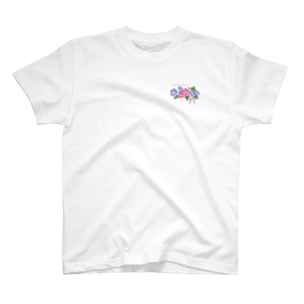 いろどり堂fuwayonの朝顔とリボン One Point T-Shirt