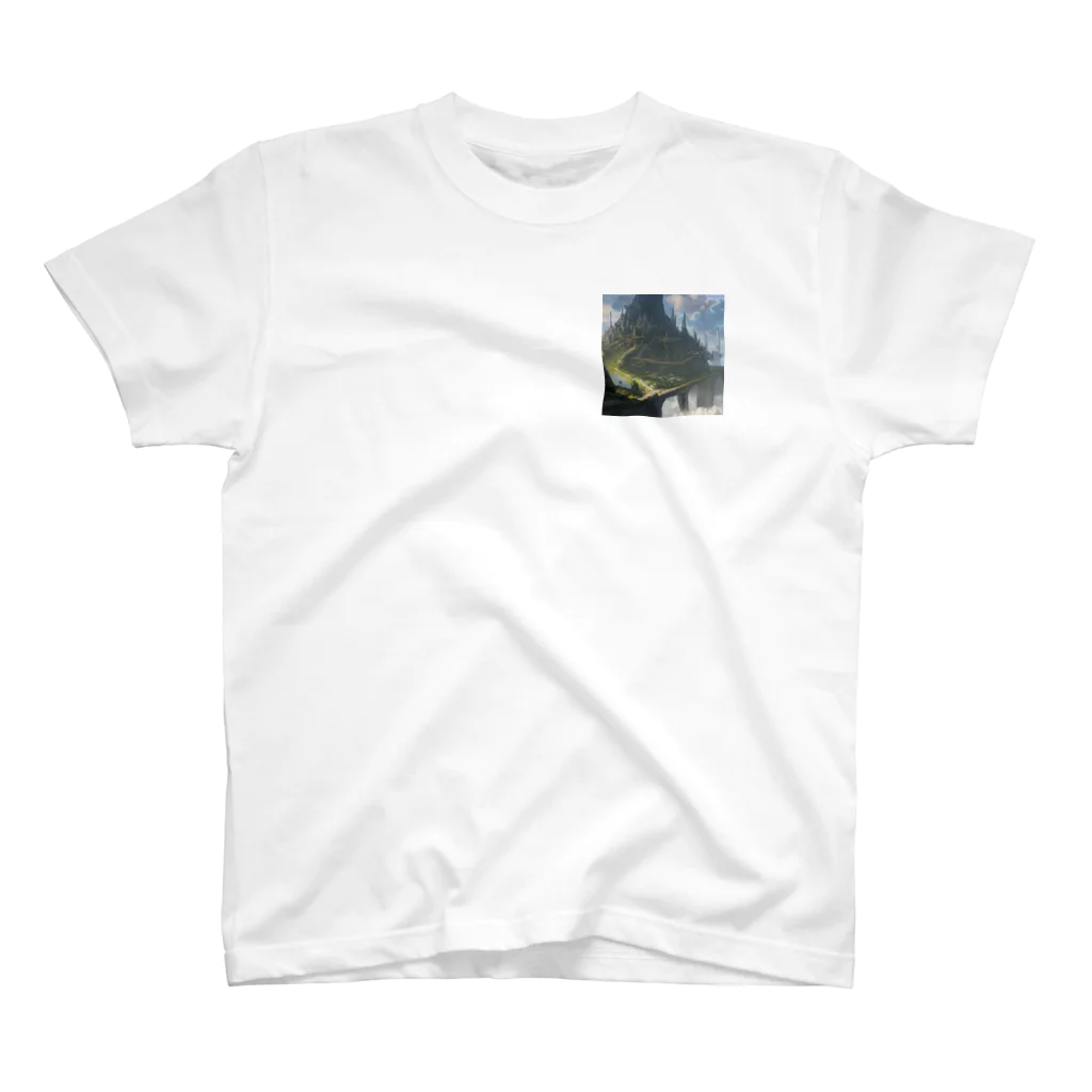 yohiti193の空想世界の天空に浮かぶ島国 ワンポイントTシャツ