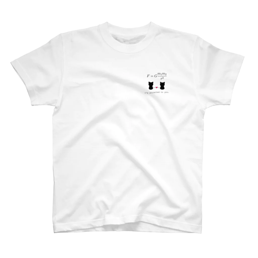 yuko_suzukiのニュートンの万有引力の法則と猫 One Point T-Shirt