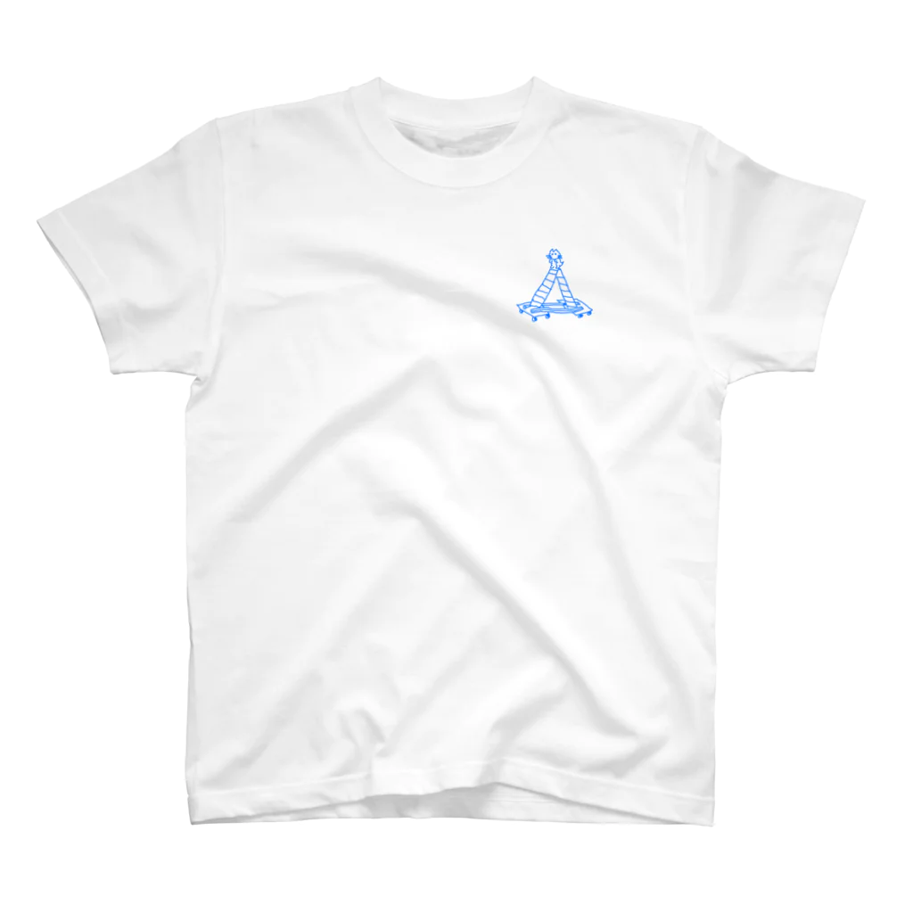 knockin-bluesのてっぺん猫(青) ワンポイントTシャツ