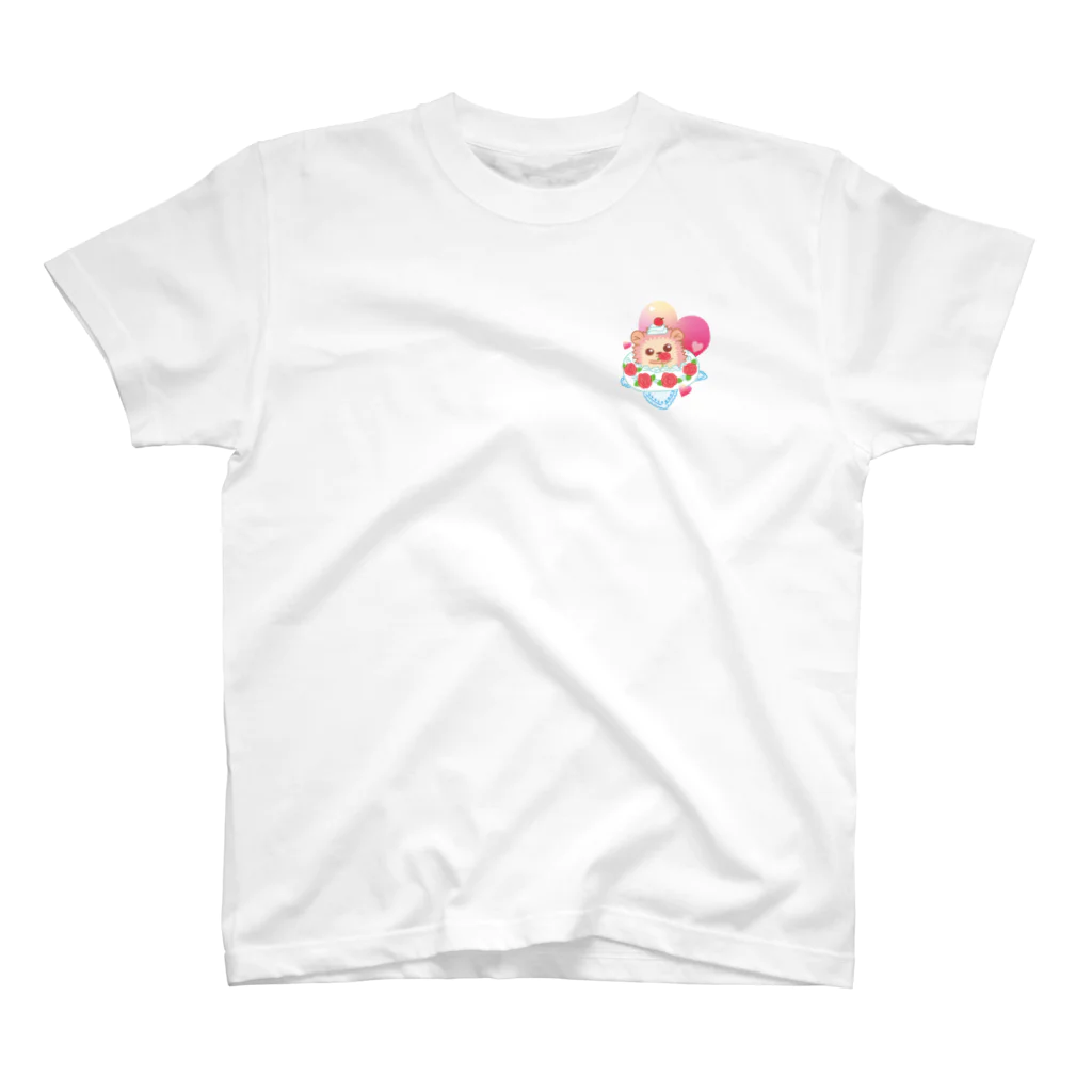 さちあきのおみせのローズケーキハリネズミ ワンポイントTシャツ